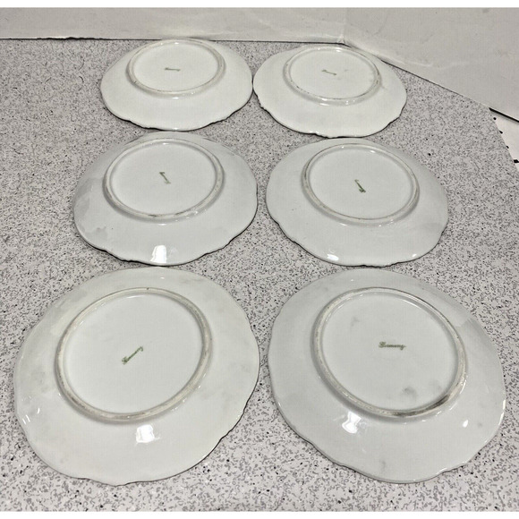 Art Nouveau Germany dessert bread plates set of 6 pink & yellow flowers romantic - Picture 6 of 9